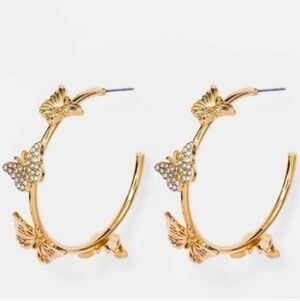 Baublebar By Sugarfix Butterfly Gold Tone With Rhinestones Hoops